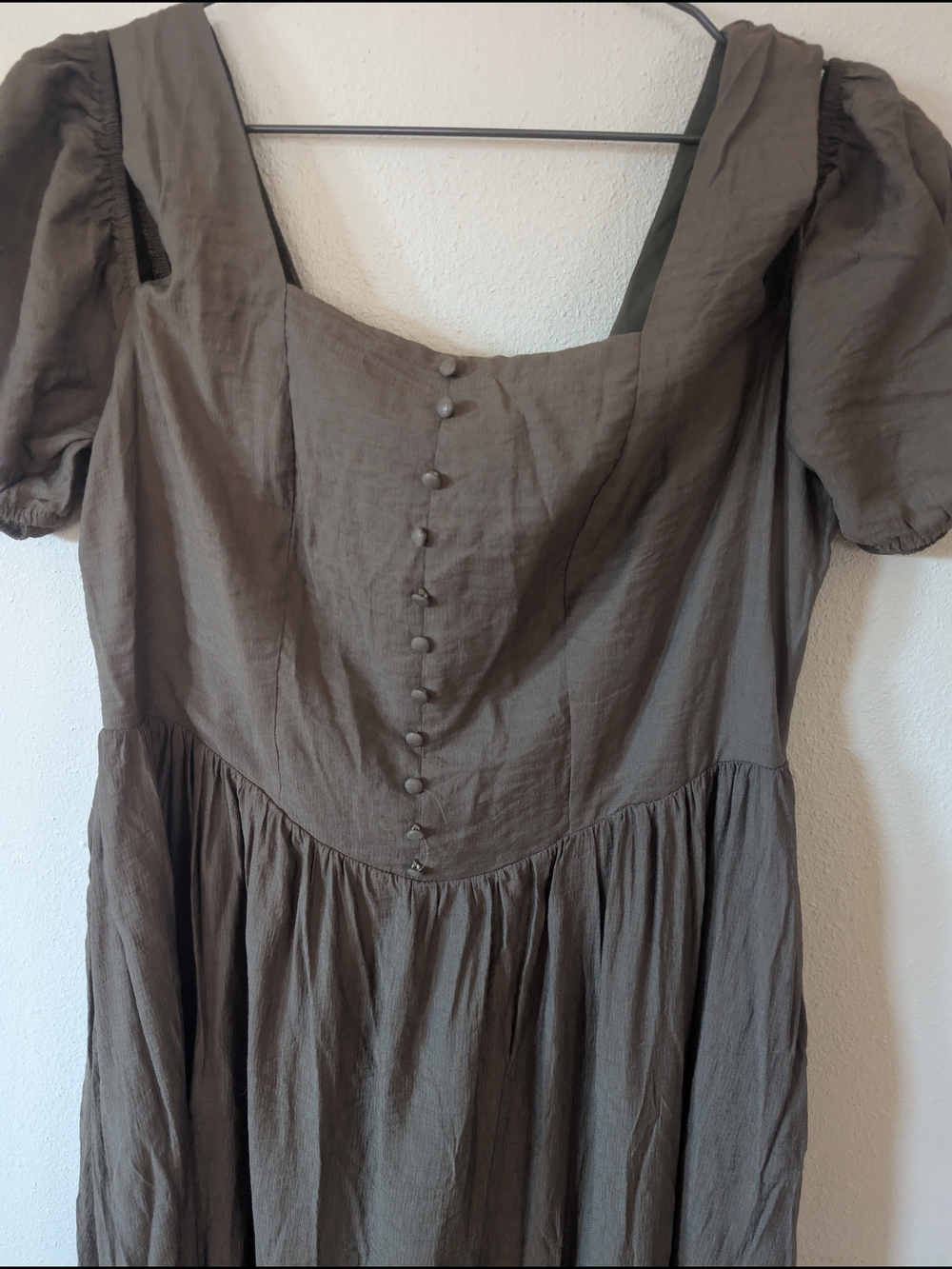 Renaissance Off Shoulder Pockets Midi Dress in Olive Green XL